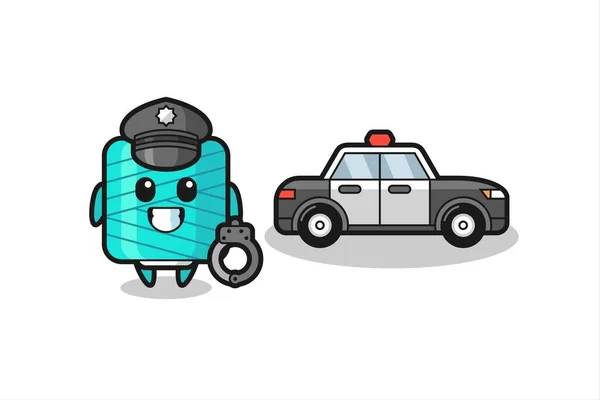 Caricatura Mascota Carrete Hilo Como Policía Lindo Diseño Estilo Para — Vector de stock
