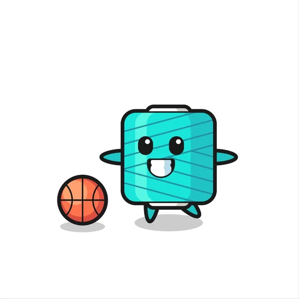 Illustration Bobine Fil Dessin Animé Joue Basket Ball Conception Style — Image vectorielle