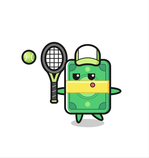 Cartoon Character Money Tennis Player Cute Style Design Shirt Sticker — Stock Vector