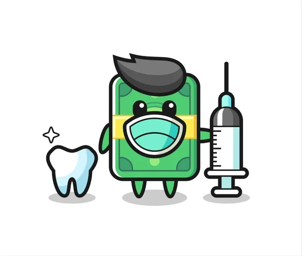 Personaje Mascota Del Dinero Como Dentista Diseño Estilo Lindo Para — Vector de stock