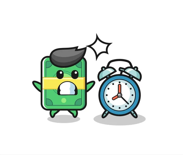 Cartoon Illustration Money Surprised Giant Alarm Clock Cute Style Design — Archivo Imágenes Vectoriales