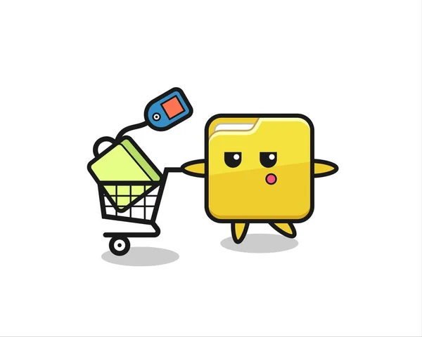 Folder Illustration Cartoon Shopping Cart Cute Style Design Shirt Sticker — Archivo Imágenes Vectoriales