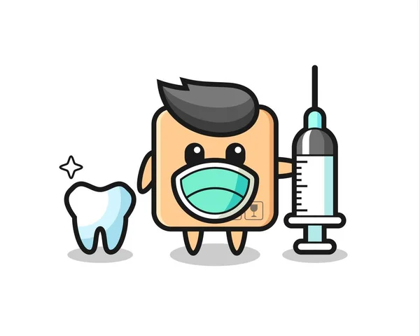 Personaje Mascota Caja Cartón Como Dentista Diseño Estilo Lindo Para — Vector de stock