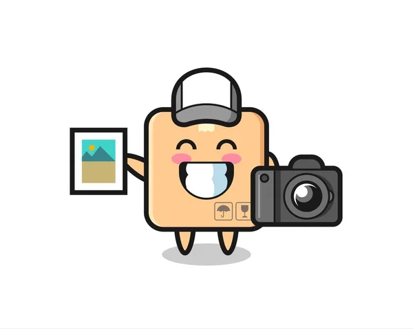 Personaje Ilustración Caja Cartón Como Fotógrafo Lindo Diseño Estilo Para — Vector de stock