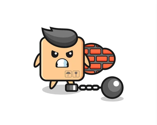 Mascote Personagem Caixa Papelão Como Prisioneiro Design Estilo Bonito Para — Vetor de Stock