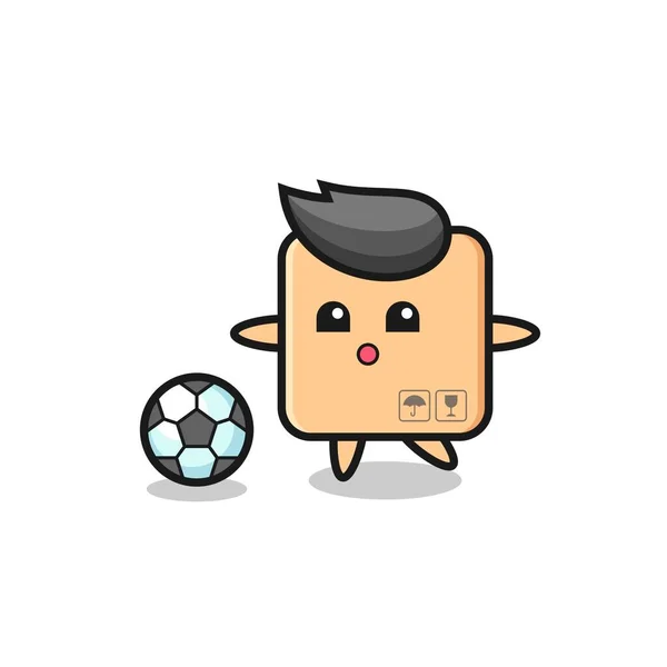 Illustration Carton Boîte Dessin Animé Joue Football Conception Style Mignon — Image vectorielle