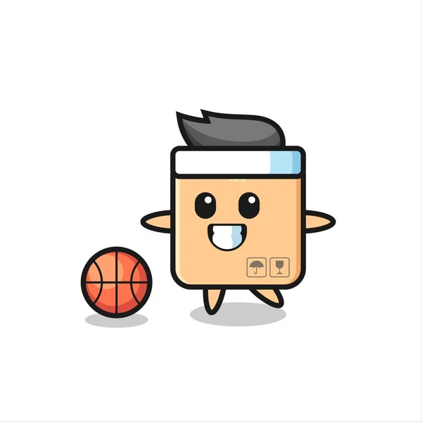 Karton Kutu Karikatürü Basketbol Oynuyor Tişört Çıkartma Logo Elementi Için — Stok Vektör