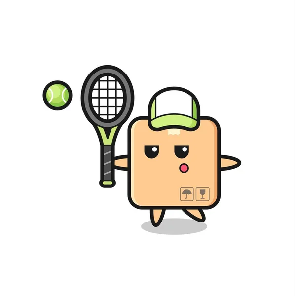 Personaje Dibujos Animados Caja Cartón Como Jugador Tenis Diseño Estilo — Archivo Imágenes Vectoriales