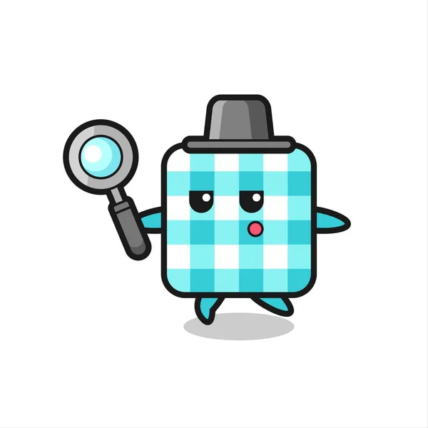 Checkered Tablecloth Cartoon Character Searching Magnifying Glass Cute Style Design — Stock Vector