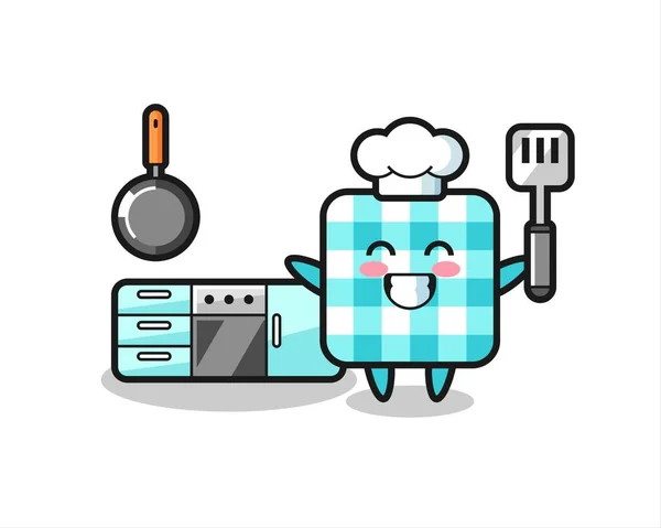 Illustration Personnage Nappe Carreaux Comme Chef Cuisine Conception Style Mignon — Image vectorielle