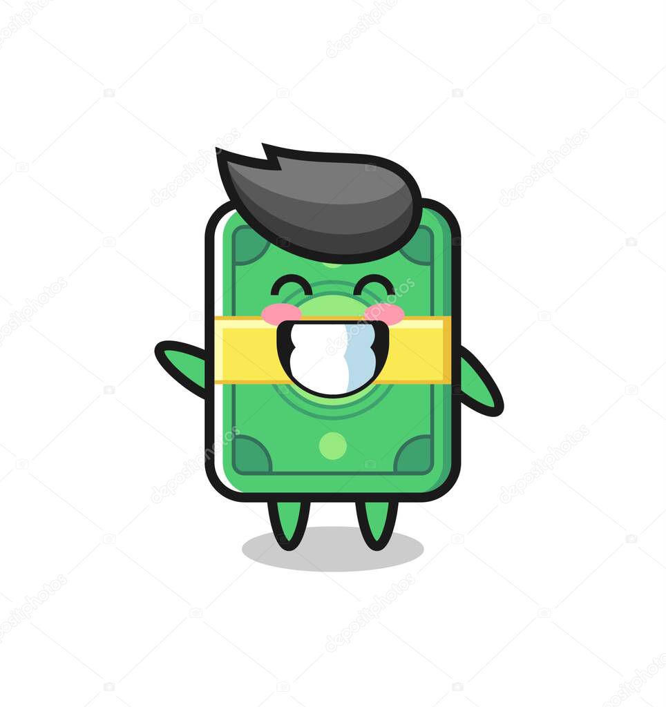 Money cartoon character doing wave hand gesture , cute style design for t shirt, sticker, logo element