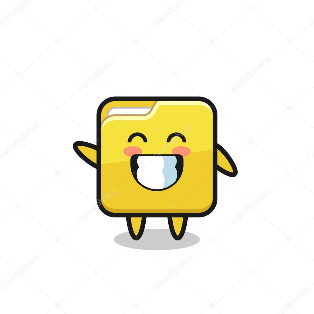 Folder cartoon character doing wave hand gesture , cute style design for t shirt, sticker, logo element