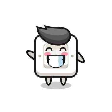 Işık anahtarı çizgi film karakteri el hareketi yapıyor. Tişört, çıkartma, logo elementi için şirin bir tasarım.