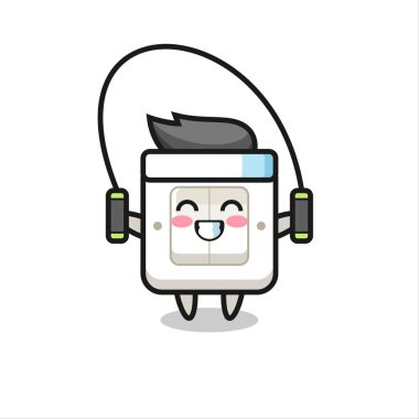 İp atlayan ışık anahtarı karakteri çizgi filmi, tişört, etiket, logo ögesi için şirin bir tasarım.