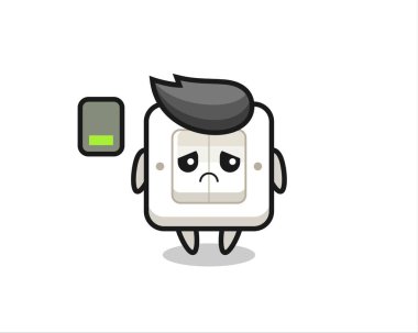 Işık anahtarı maskotu yorgun bir jest yapıyor. Tişört, çıkartma, logo elementi için şirin bir tasarım.