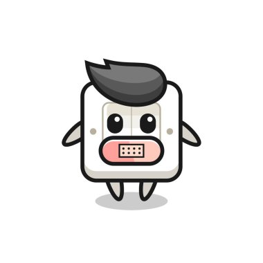 Ağzı bantlı çizgi film çizimi, tişört, çıkartma, logo elementi için şirin bir tasarım.