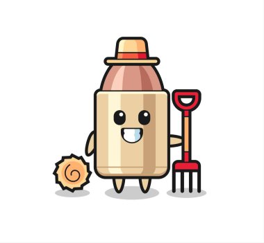 Çiftçi olarak kurşunun maskot karakteri, tişört, çıkartma, logo elementi için şirin tasarım.