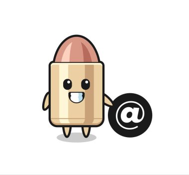 Sembolün yanında duran kurşunun çizgi film çizimi tişört, çıkartma ve logo elementleri için şirin bir tasarım.