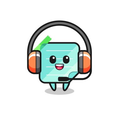 Müşteri servisi olarak yapışkan notların çizgi film maskotu, tişört, etiket, logo elementi için şirin bir tasarım