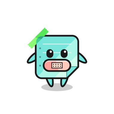 Ağzı bantlı yapışkan notların çizgi film çizimi, tişört, çıkartma, logo elementi için şirin bir tasarım.