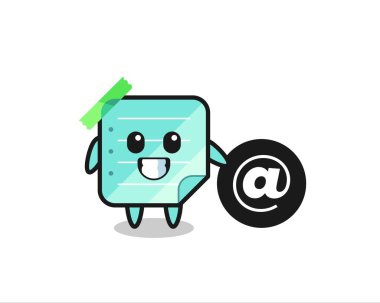 Sembolün yanında duran yapışkan notların çizgi film çizimi tişört, etiket, logo elementi için şirin bir tasarım.