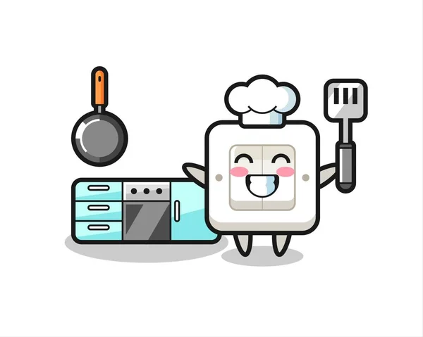 Bir Aşçı Olarak Işık Anahtarı Karakter Çizimi Yemek Pişiriyor Tişört — Stok Vektör