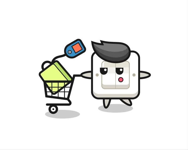 Alışveriş Arabalı Işık Düğmesi Çizimi Tişört Çıkartma Logo Elementi Için — Stok Vektör