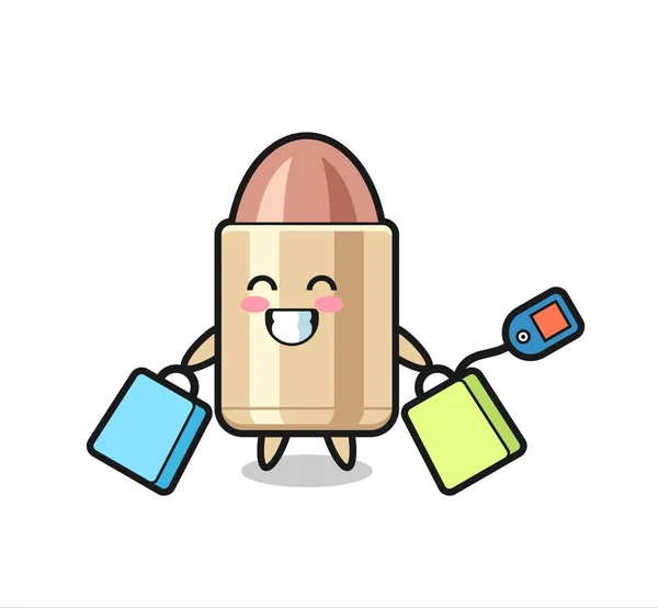 Bullet Mascot Cartoon Holding Shopping Bag Cute Style Design Shirt — Stock Vector