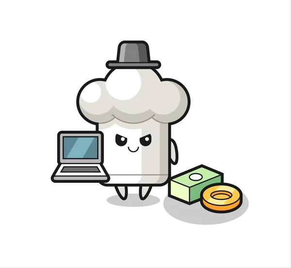 Mascot Εικονογράφηση Του Chef Καπέλο Χάκερ Χαριτωμένο Σχεδιασμό Στυλ Για — Διανυσματικό Αρχείο