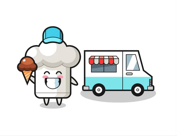 Mascota Dibujos Animados Sombrero Chef Con Camión Helados Diseño Estilo — Vector de stock