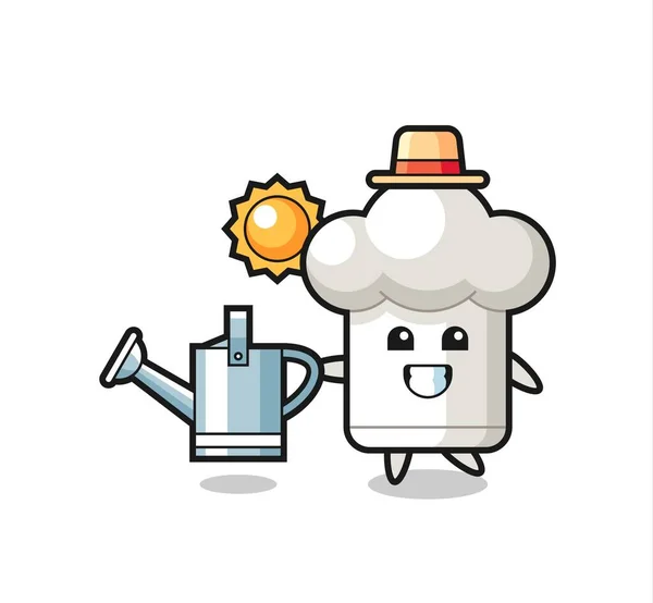 シェフ帽子保持散水缶の漫画のキャラクター Tシャツ ステッカー ロゴ要素のためのかわいいスタイルのデザイン — ストックベクタ