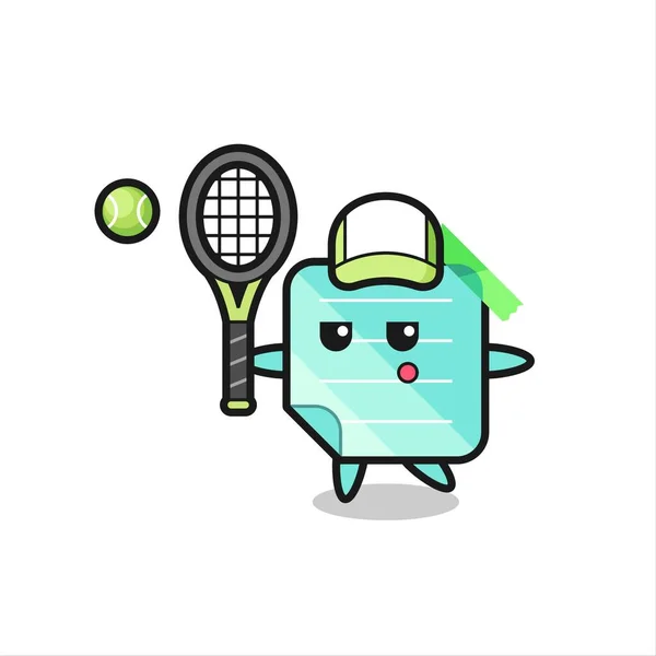 Cartoon Karakter Van Plakkerige Notities Als Tennisspeler Leuke Stijl Ontwerp — Stockvector