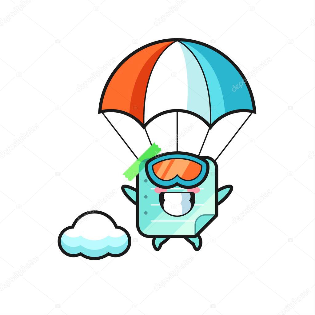 sticky notes mascot cartoon is skydiving with happy gesture , cute style design for t shirt, sticker, logo element
