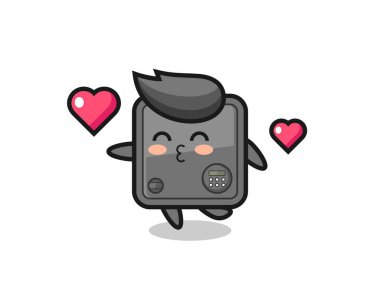 Öpüşme jestli güvenli kutu karakteri, tişört, çıkartma, logo elementi için şirin tasarım.