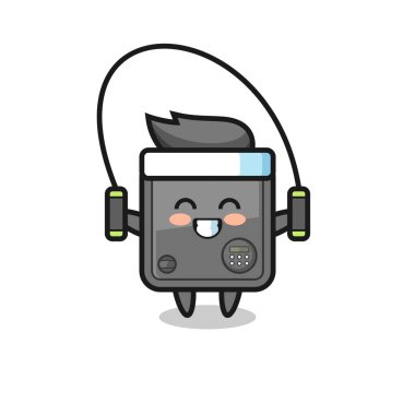 Güvenli kutu karakteri çizgi filmi, ip atlama, tişört, etiket, logo ögesi için şirin tasarım