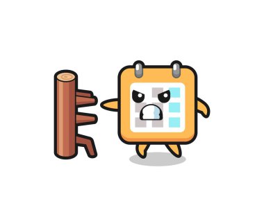 Bir karate dövüşçüsü olarak takvim karikatür çizimi, tişört, etiket, logo elementi için şirin bir tasarım