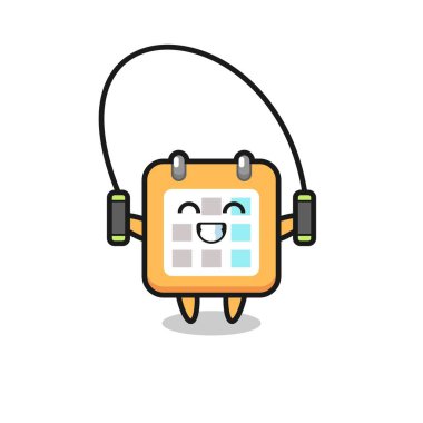 Takvim karakteri çizgi filmi ip atlama, tişört, etiket, logo ögesi için şirin bir tasarım