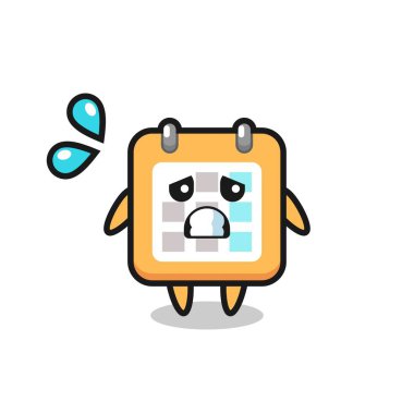 Takvim maskotu korku dolu bir jest, tişört, etiket, logo ögesi için şirin bir tasarım.