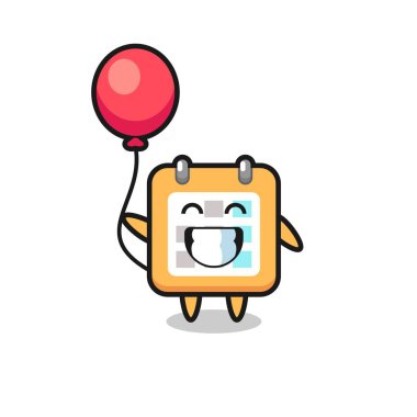 Takvim maskotu illüstrasyonu balon çalıyor, tişört, etiket, logo ögesi için şirin bir tasarım