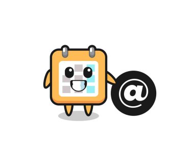 Tişört, çıkartma, logo elementi için şirin bir tasarım sembolü olan AT sembolünün yanında duran takvimin çizgi film çizimi