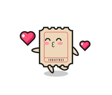 Bilet karakteri, öpüşme hareketi, tişört, çıkartma, logo elemanı için şirin bir tasarım.