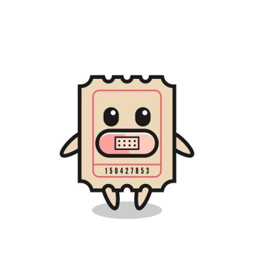 Biletlerin ağzında bant olan çizgi film çizimi, tişört, çıkartma, logo elementi için şirin bir tasarım.