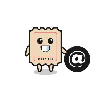 T-shirt, çıkartma, logo elementi için şirin bir tasarım sembolü olan at sembolünün yanında duran biletin çizgi film çizimi