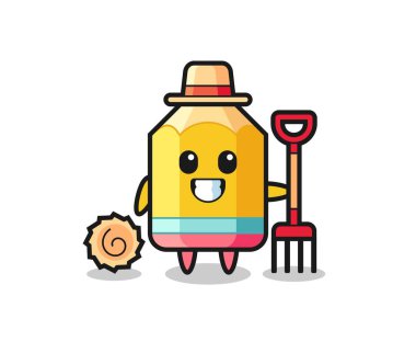 Bir çiftçi olarak maskot karakteri, tişört, çıkartma, logo elementi için şirin bir tasarım.