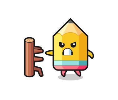 Bir karate dövüşçüsü olarak kalem karikatürü çizimi, tişört, çıkartma, logo elementi için şirin bir tasarım