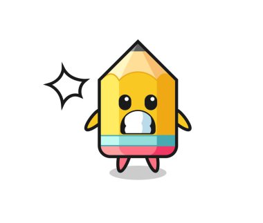 Şok olmuş jestli kalem karakter karikatürü, tişört, etiket, logo ögesi için şirin tasarım