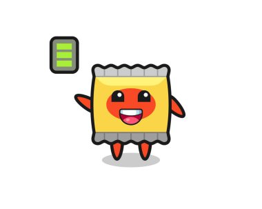 Atıştırmalık maskotu, enerjik jestli, tişört, çıkartma, logo elementi için şirin bir tasarım.