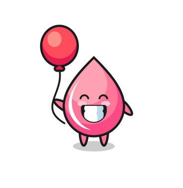 Çilek suyu maskotu illüstrasyonu balon oynuyor. Tişört, çıkartma, logo elementi için şirin bir tasarım.