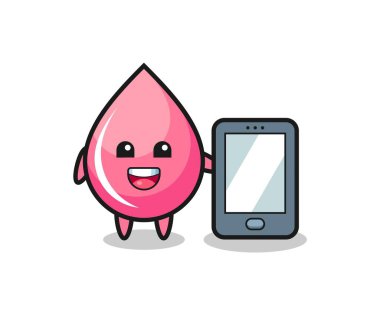 Bir akıllı telefon taşıyan çilek suyu çizimi tişört, etiket, logo elementi için şirin bir tasarım.