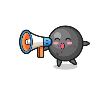 Tişört, etiket, logo ögesi için megafon, şirin bir tasarım tutan top topu karakteri çizimi